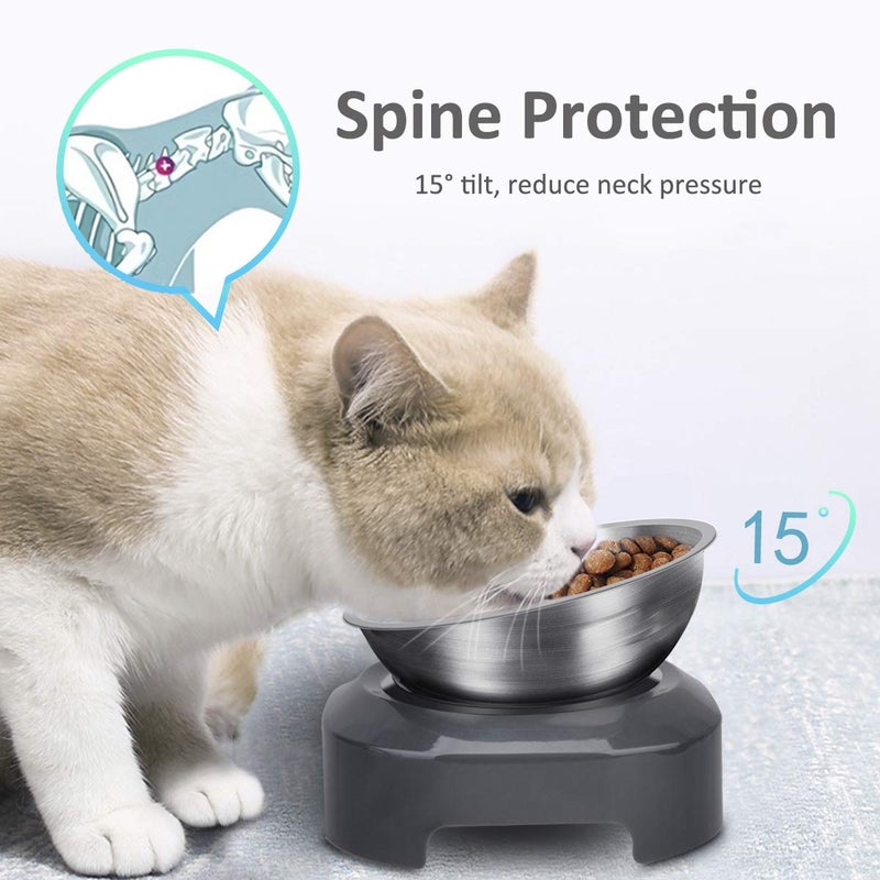 AYADA Raised Cat Food Bowl, Stainless Steel Cat Dish for Food Water Anti Vomiting Elevated with Stand Ergonomic Lifted Slanted Tilted 15 Angle Metal Single Kitty Kitten Wet Food Bowl Pet Bowl (Single) - Image 3